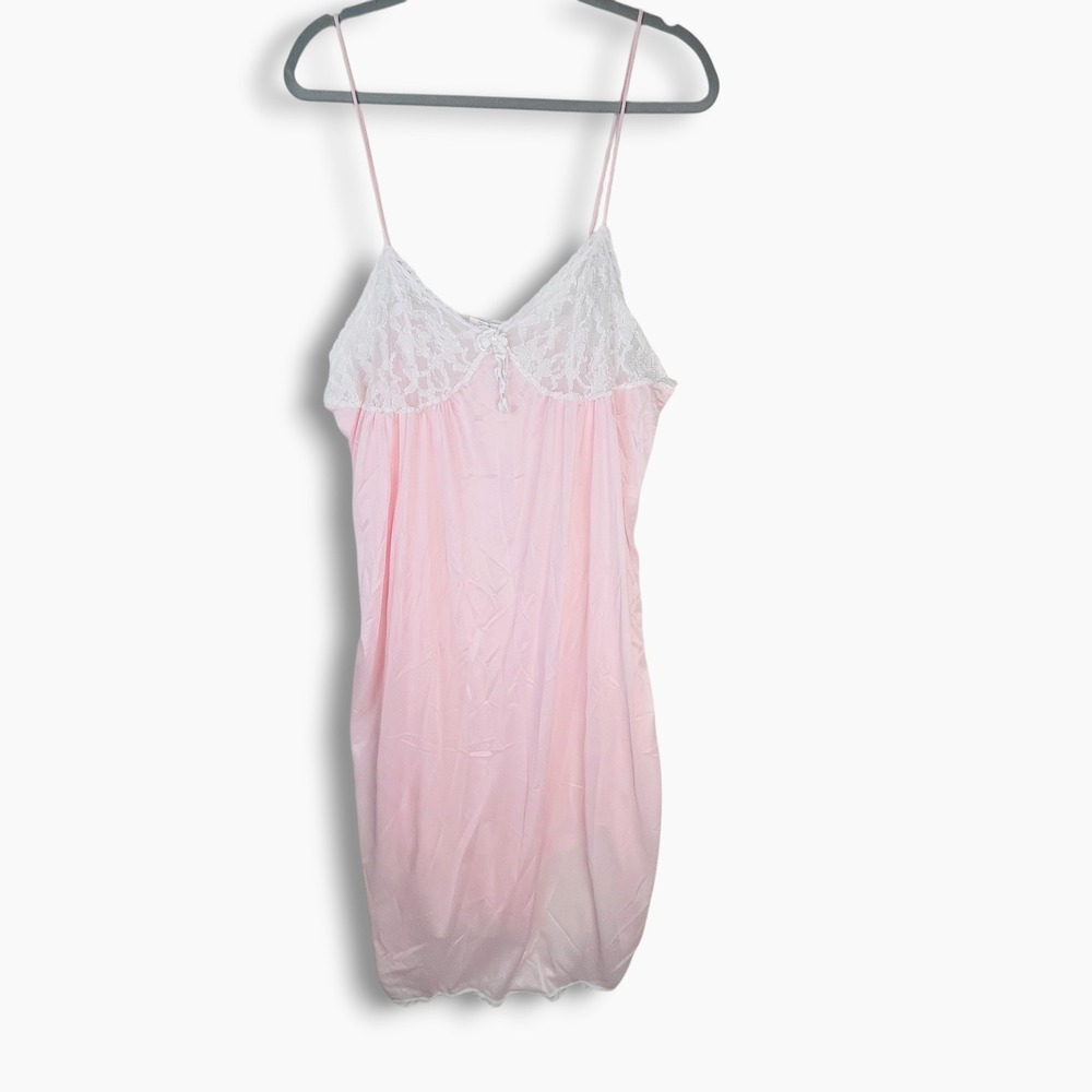 Anne Stuart Vintage Pink Nylon White Lace Nightgown Chemise 2X Slip Plus Size